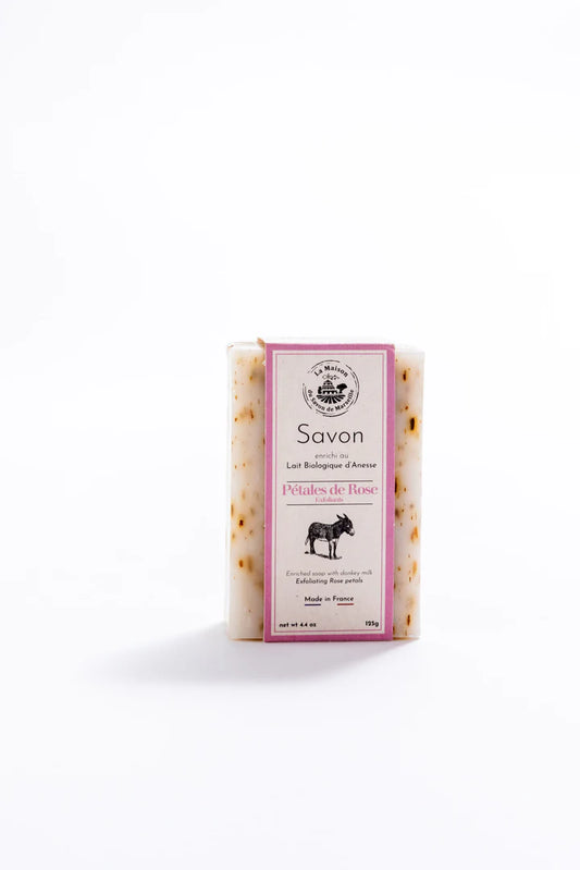 Savon solide exfoliant enrichi au lait d'ânesse - Rose broyée 115g