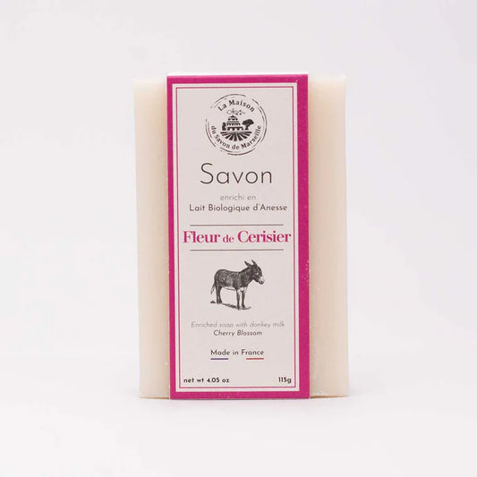 Savon solide enrichi au lait d'ânesse - Fleur de cerisier 115g