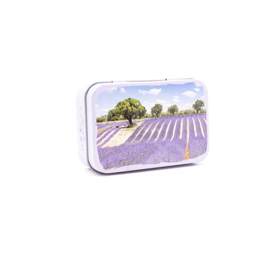 Boîte à savon en métal - Motif champs de lavande 100x70x30 mm