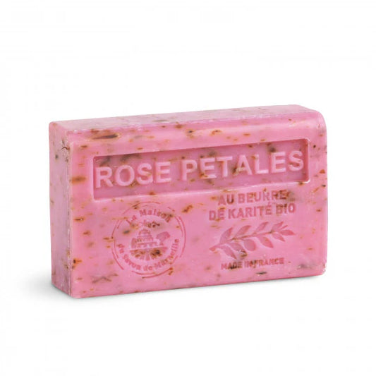 Savon solide exfoliant parfumé à la Rose – Au beurre de karité bio 125g