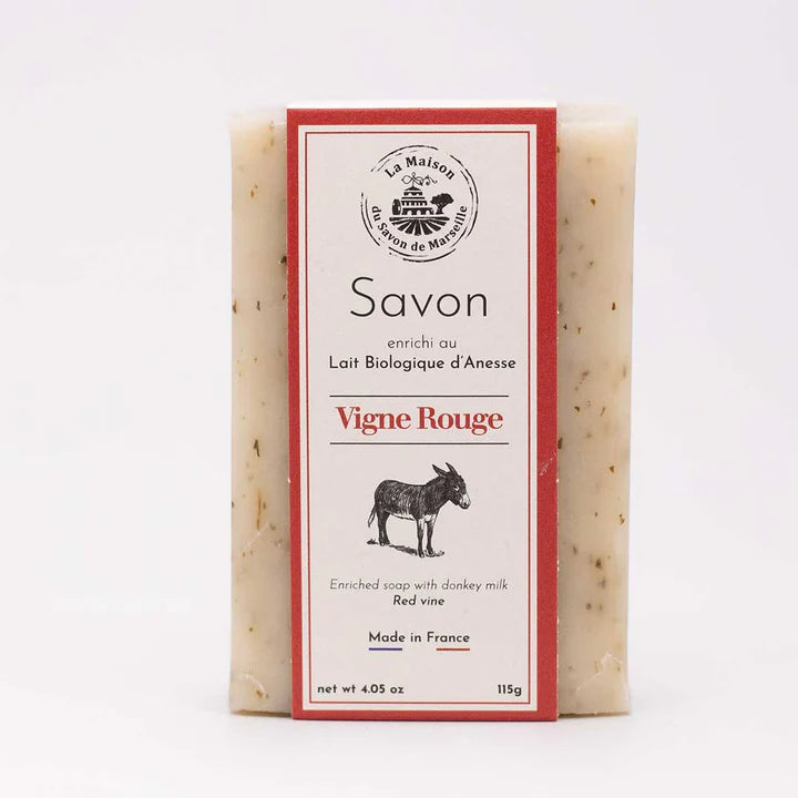 Savon solide enrichi au lait d'ânesse - Vigne rouge 115g